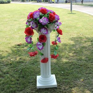Fleurs décoratives fleur de lys Rose en soie artificielle avec colonne romaine pour les centres commerciaux fournitures de pilier de célébration ouverte 4 ensembles/lot