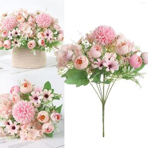 Fleurs décoratives en soie artificielle Rose pivoine petite marguerite hortensia Bouquet arrangements mariage décoration Vase pour