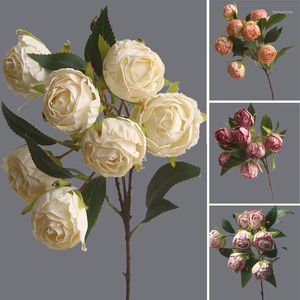 Fleurs décoratives Roses artificielles en soie, Bouquet de fausses fleurs pour mariage, tenue de mariée, décoration de Table blanche pour la maison
