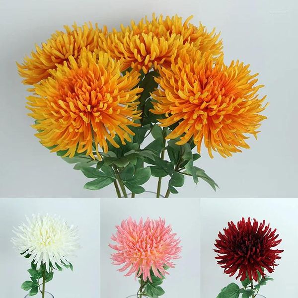 Fleurs décoratives artificielles en soie, Simulation de griffe de crabe, chrysanthème, gros soucis pour décoration de mariage à domicile, fausses plantes DIY