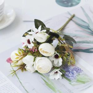 Fleurs décoratives artificielle de thé en soie rose pour décorations de Noël