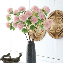 Fleurs décoratives en soie artificielle avec feuilles vertes, hortensia, fausse boule de neige, décoration de maison pour fête de mariage, 3 têtes