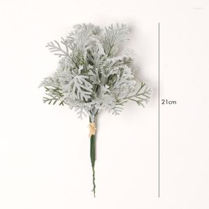 Fleurs décoratives Artificielle Feuille D'argent Chrysanthème Faux Plantes Décoration Pour La Maison De Mariage Intérieur H21cm