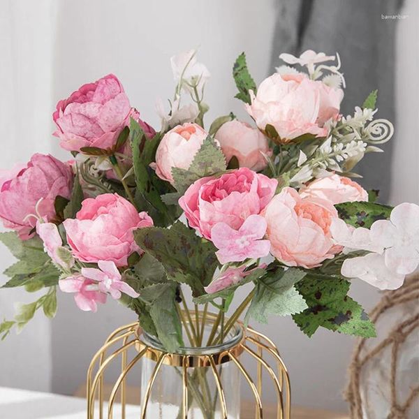 Fleurs décoratives Bouquet de pivoine simulé artificiel Mariage Bridal Fake Flower Living Vase Vase Ornements Home Decoration