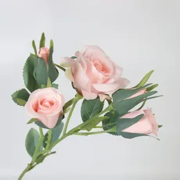 Flores decorativas artificiales de imitación rosa, hermosos capullos para decoración de boda en el hogar, ramo de flores falsas amarillas para otoño