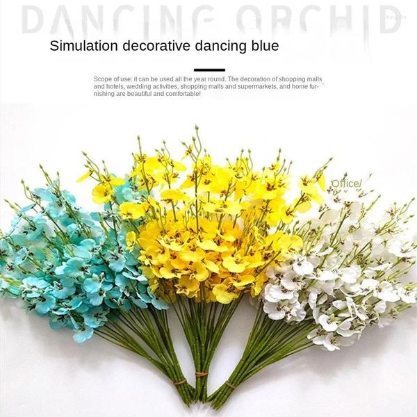Fleurs décoratives simulation artificielle dansante orchidée de soie en plastique de fleur en plastique sèche à tête jaune phalaenopsis décoration maison bouquet