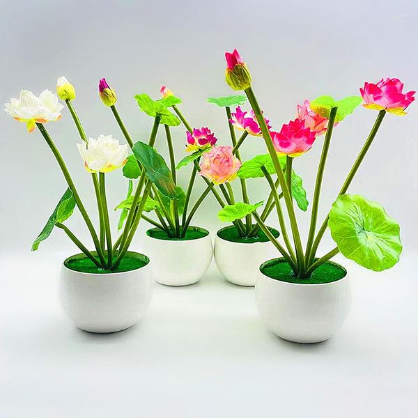 Fleurs décoratives Simulation artificielle Mini soie Lotus 4 couleurs plantes vertes ornements pour maison jardin Table décoration de fête de mariage faux