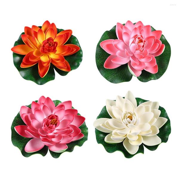 Flores decorativas Simulación artificial Realista PU Material Flor Agua flotante para tanque Piscina Estanque