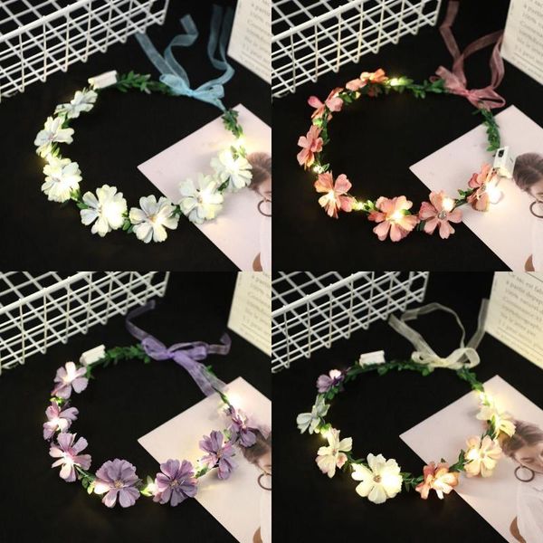 Fleurs décoratives Simulation artificielle Guirlande lumineuse Coiffure de mariée Magnifiquement conçue Circonférence de la tête réglable Mariage