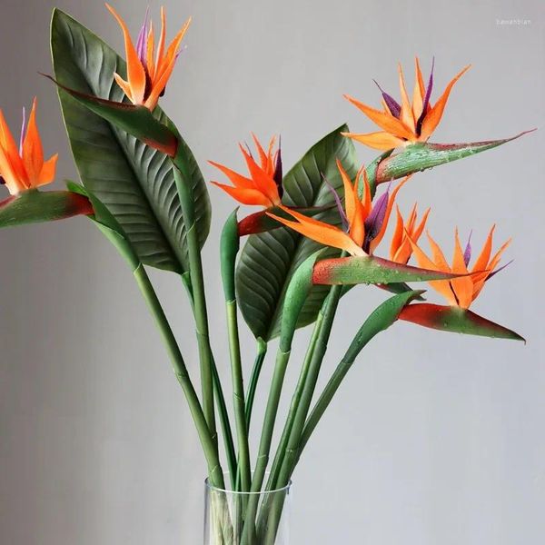Fleurs décoratives artificielles single branche à colle douce oiseau de paradis en plastique décoration de maison ornements de mariage Pographie