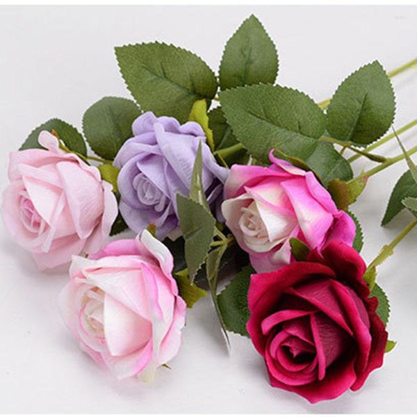 Fleurs décoratives artificielles simples roses, simulation de roses en velours avec tige, bouquet de mariage, décoration de la maison, Saint-Valentin