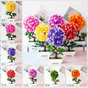 Decoratieve bloemen kunstmatige kleine boomgroen roze paars geel oranje blauw rood gras ball pot bonsai home decoratie nep