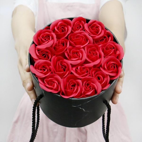 Flores decorativas, cinturón de jabón Artificial, conjunto de cubo cilíndrico redondo y portátil, caja de regalo, decoración de deshierbe para el Día de San Valentín