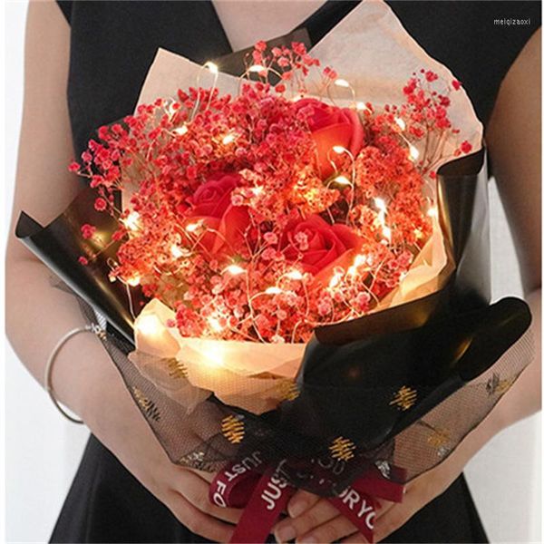 Fleurs décoratives Artificielle Savon Fleur Gypsophile Rose Bouquet Cadeau Sac Saint Valentin Anniversaire Noël Décoration De Mariage Flores