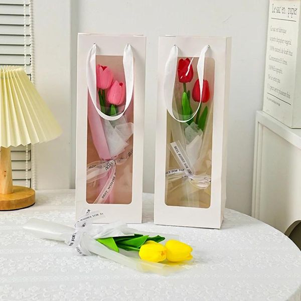 Fleurs décoratives Soap artificiel Fleur de tulipe fini Mini bouquet faux avec sac d'emballage Gift Decor pour petite amie pour petite amie