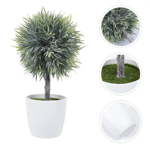 Flores decorativas Planta en maceta esférica artificial Mini decoración de árbol topiario Escritorio bonsái simulado