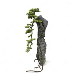 Fleurs décoratives pierre artificielle Arborvitae pin bonsaï plante verte sol rocaille paysage cour
