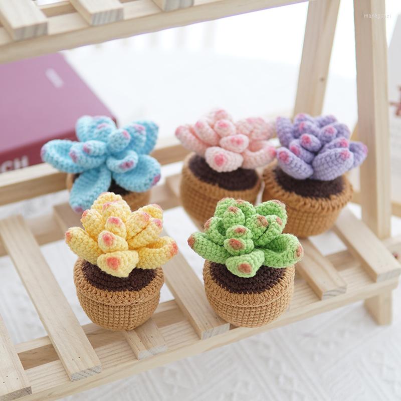 Decorative Flowers Artificial Succulent Bonsai Fake Plants Potted Hand Knitted Crochet Gifts Home Table Living Room Office Party Decoration
