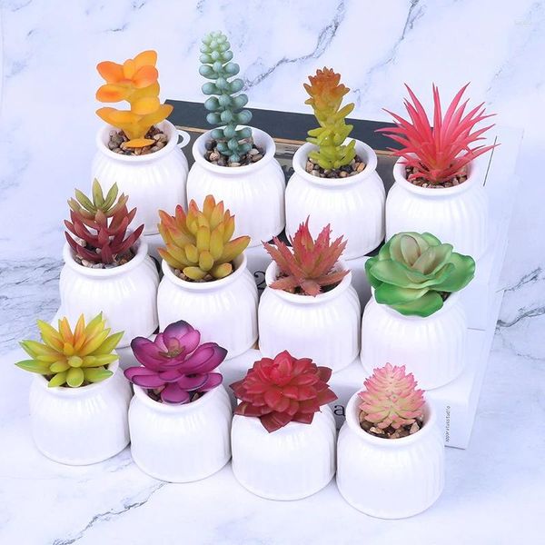 Flores decorativas, planta suculenta Artificial, bonsái de cerámica de PVC, maceta pequeña para el hogar, escritorio, sala de estar, decoración, regalos, amigo