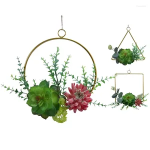 Fleurs décoratives plantes succulentes artificielles couronne de cerceau Floral guirlande de feuilles vertes pour toile de fond de mariage décor mural de pépinière