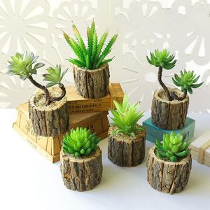 Decoratieve bloemen kunstmatige sappige planten bonsai groene nep met pot vet faux houten voor home tuin bureaublad kunstdecor