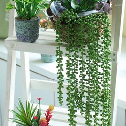 Flores decorativas, suculentas artificiales, plantas de vid, cuentas decoradas, cesta colgante de pared de flores, plástico suave de ratán falso