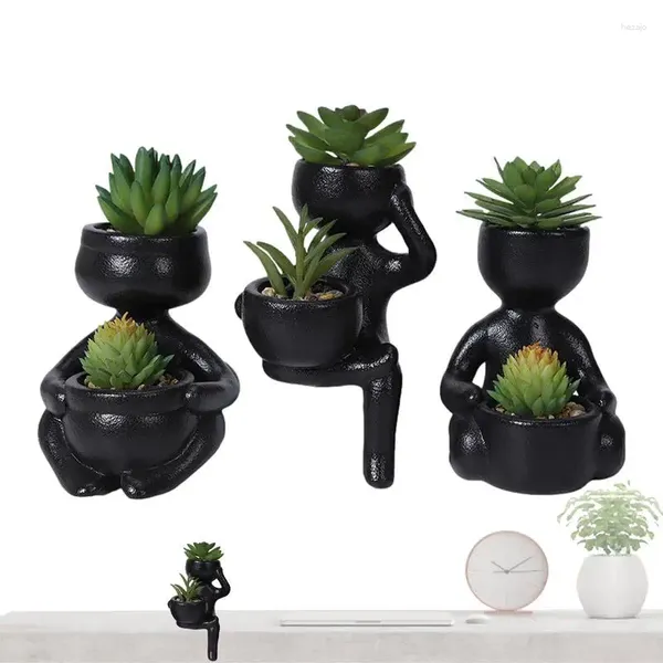 Flores decorativas Suculentos artificiales Plantas 3 PCS VERDADERA PEQUEÑA EN POTA DE CERÁMICA PARA SALA