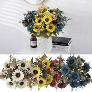 Decoratieve bloemen kunstmatige zonnebloem boeket bloem decor met 6 hoofden realistische zonnebloemen diy bruiloft boeketten arrangementen feest huis