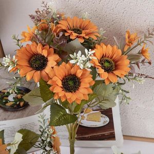 Fleurs décoratives bouquet de tournesol artificiel non-fading simulé grande fleur fausse branche