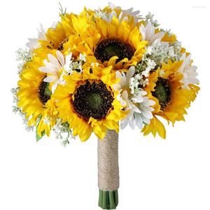 Fleurs décoratives Tournesol Artificiel Bouquet De Mariage De Mariée Romantique À La Main Tenant Fleur Faux Confession Partie