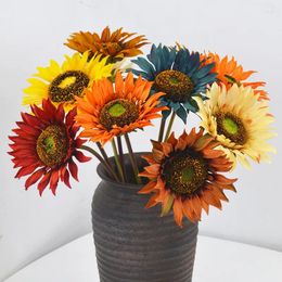 Fleurs décoratives Fleur de tournesol artificiel Bouquet de bureau à la maison Balcon de bureau de bureau décoration de fête de mariage décor