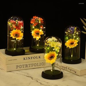 Decoratieve bloemen kunstmatige zonnebloemlicht unieke geschenken zonnebloemen in glazen koepel voor kerst bruiloft verjaardag haar