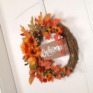 Decoratieve Bloemen Kunstmatige Zonnebloem Pompoen Slinger Houten Thanksgiving Rotan Krans Kast Hangende Decoratie Diy Ambachten