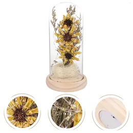 Fleurs décoratives Tournesol artificiel avec guirlande lumineuse LED dans un dôme en verre Lampe à fleurs enchantée pour la Saint-Valentin Tournesols