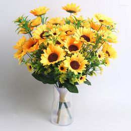 Decoratieve bloemen kunstmatige zonnebloem met stengels realistische zijde 13heads voor thuisbasisfeestkantoor centerpieces decor
