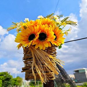 Fleurs décoratives couronne de tournesol artificielle pour porte d'entrée