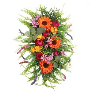 Decoratieve bloemen kunstmatige zonnebloem krans voordeur hangende swag veerdecoratie slinger rustiek huisfeest raam muur bruiloft decor