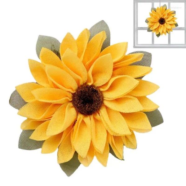 Couronne de tournesol artificielle, fleurs décoratives, en tissu de printemps, cintre d'abeille, décoration de porte, guirlande de noël pour intérieur et extérieur