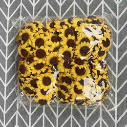 Fleurs décoratives Tournesol artificiel mariage jaune 35 mm 100pcs têtes mini soie