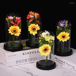 Flores decorativas de giras giratorias regalos para mujeres lámpara de girasol iluminada liderada en cúpula de vidrio romántico su cumpleaños decoración de hogar