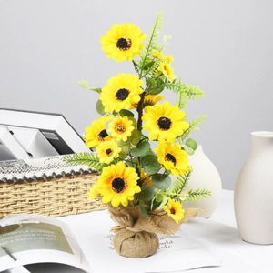 Fleurs décoratives Tournesols artificiels Mariage de soie faux petits ornements jaunes 1pc décoration floral pot bonquet bouquet à la maison