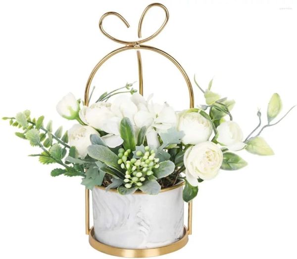 Flores decorativas té artificial brote de rosas ramo con jarrón blanco falso de seda falsa guirnalda guirnal