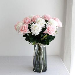Flores decorativas Tacto artificial Hidratante Rosa Ramo único para la mesa en el hogar