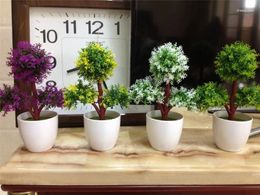 Fleurs décoratives plantes arbres artificiels bononsaï pins faux vase blanc mini plante real tactile en pot au bureau de bureau Noël