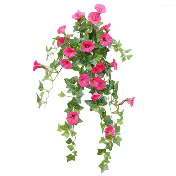 Fleurs décoratives Trumpette artificielle Fleur Garland Simulation Mur de vigne florale suspendue en plastique faux jaune