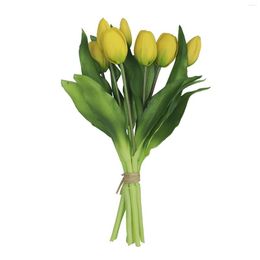 Flores decorativas Bundillo de tulipán artificial Servido el hogar con cinta de cumpleaños Jardín de cumpleaños Elegante día de madres duradera real