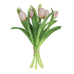 Fleurs décoratives Artificielle Tulipe Bundle Jardin Élégant Avec Ruban En Plastique Salle El Fête D'anniversaire Bureau Fête Des Mères Robuste Real Touch