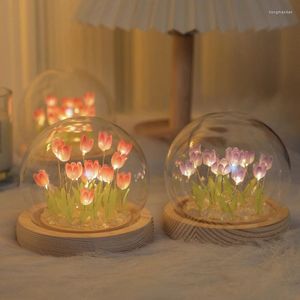 Fleurs décoratives Artificiel Tulip Flower Night Light Handmade DIY ATMOSPHERE LAMPE DE MODEAU CADE DÉCOR D'ANNIERS