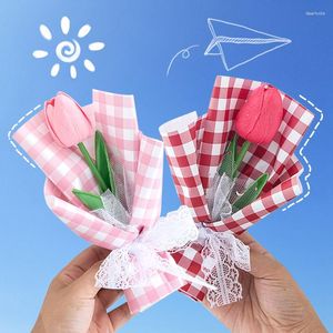 Fleurs décoratives tulipe artificielle fini Mini Bouquet mignon avec emballage cadeau de mariage pour la journée des enseignants invités