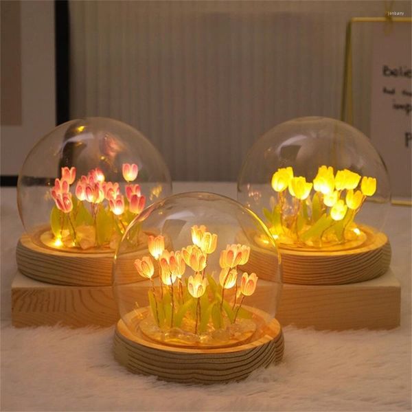 Flores decorativas tulipanes de tulipán Noche de flores Lámpara de bricolaje hecha a mano Decoración de dormitorio LED Decoración de regalos de cumpleaños de Navidad